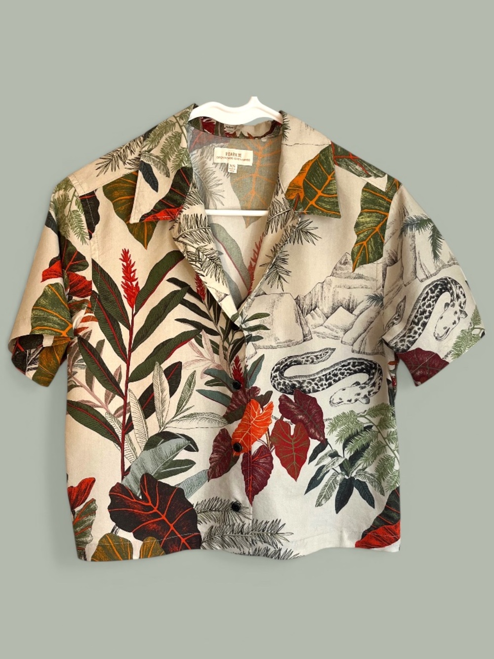 Roark Bless Up Cropped Boxy Botanical Camp Shirt Size XS